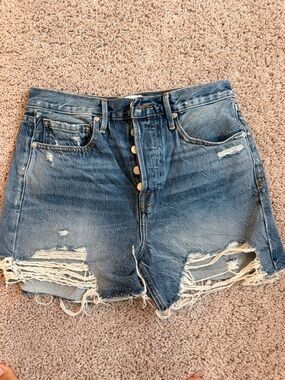 Frame Denim Distressed Button-Fly Jean Shorts - Blue